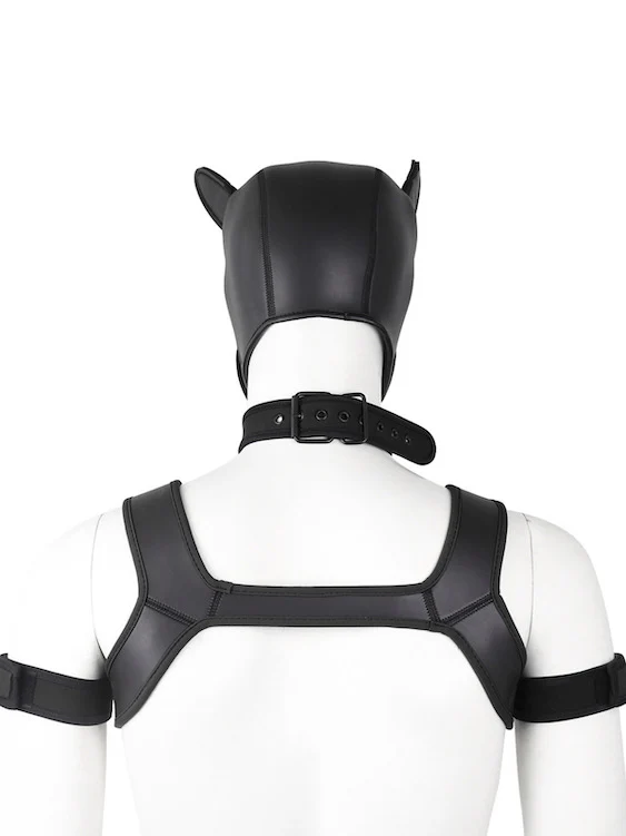 BDSM fetish puppy play gear hood+Collar+Armband+Harness - Image 7