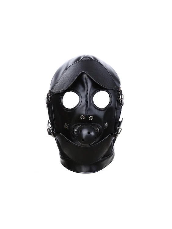 BDSM Gay Men Mask Hood With Eyes Cover And Ball Gag - Image 2