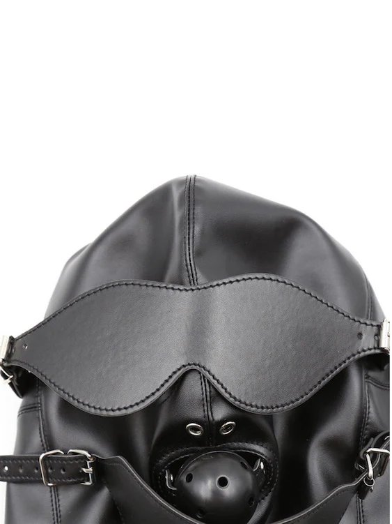 BDSM Gay Men Mask Hood With Eyes Cover And Ball Gag - Image 6