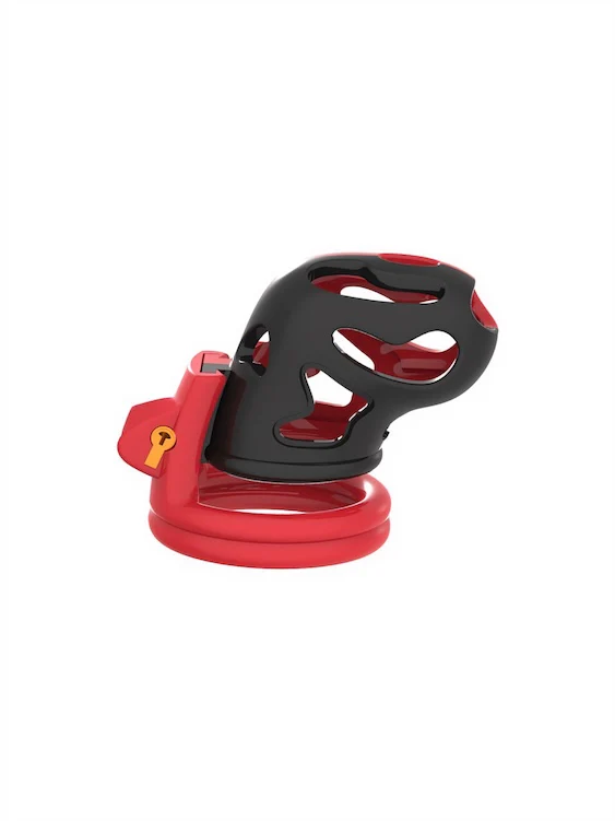 Black And Red Two-Tone Plastic Male Chastity Device - Image 3