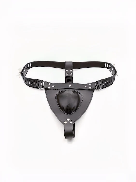 Black Leather Male Chastity Belt with Three Locks