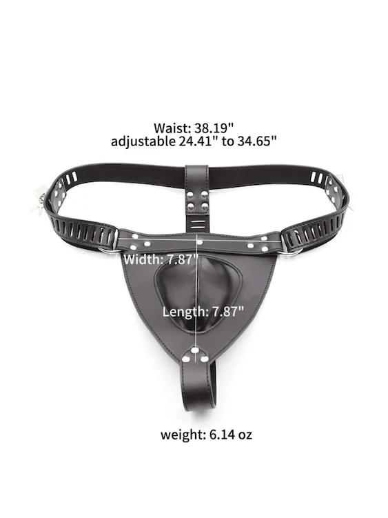 Black Leather Male Chastity Belt with Three Locks - Image 3