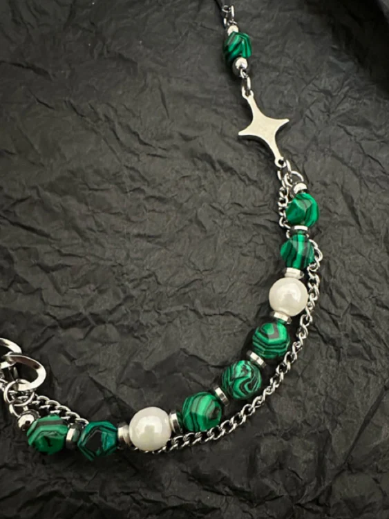 Black Striped Green Turquoise Starry Layered Necklace for Men - Image 4