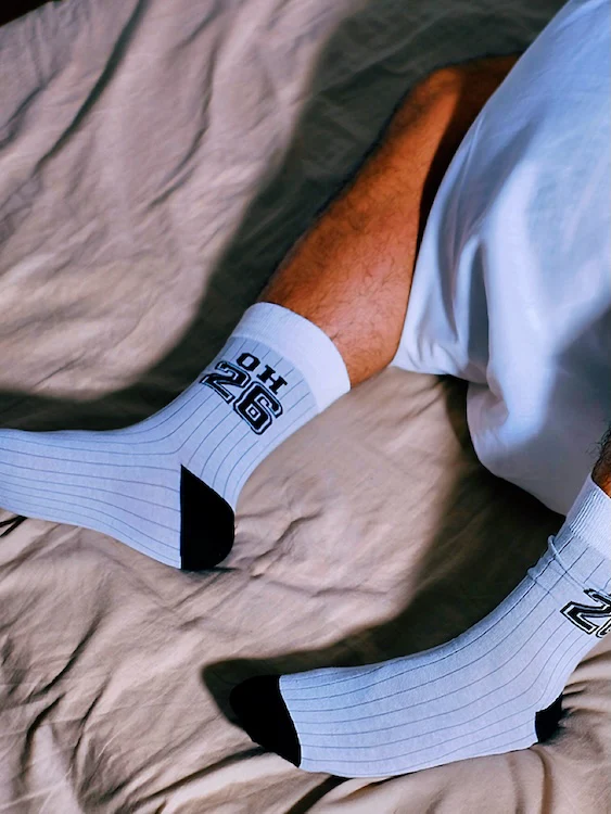 Grey Crew Socks with Printed Numbers and Letters - Image 3