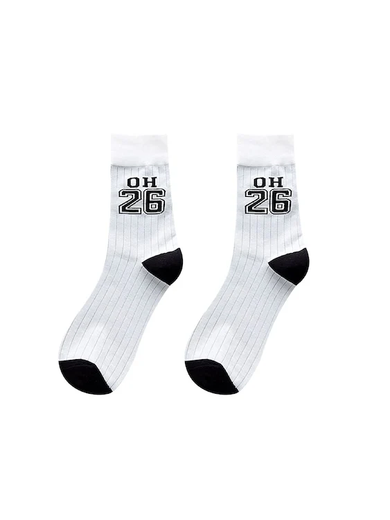 Grey Crew Socks with Printed Numbers and Letters - Image 4