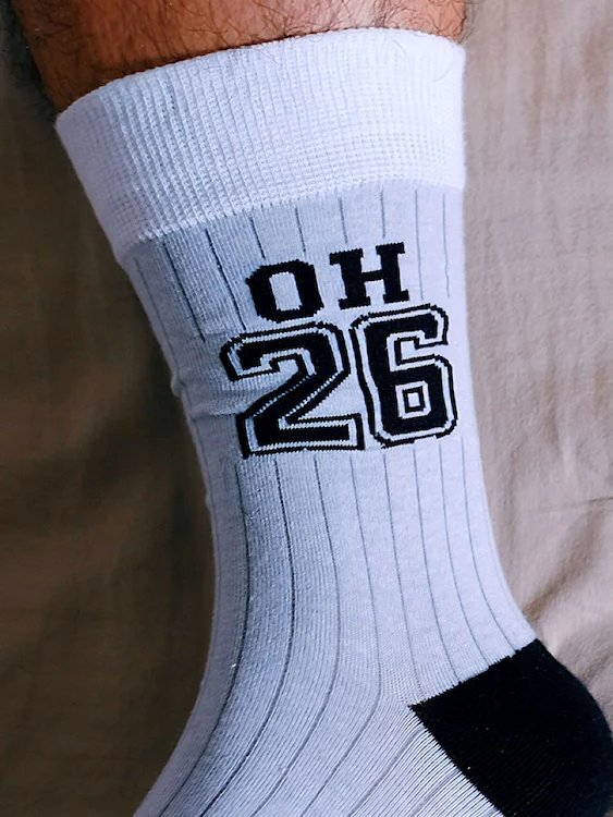 Grey Crew Socks with Printed Numbers and Letters - Image 5