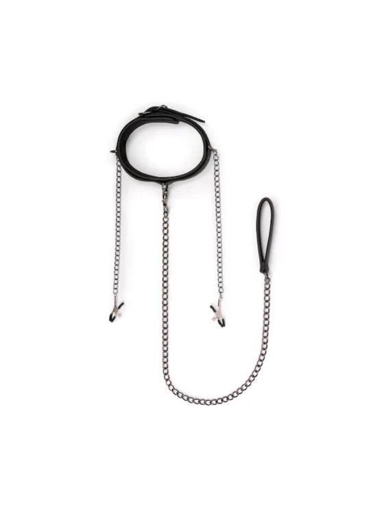 Leather Collar With Nipple Chains - Image 3