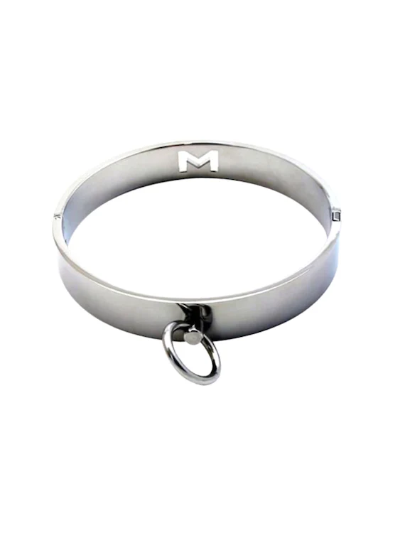 M Logo Stainless Steel Collar With Chain For Gay Men In BDSM - Image 4