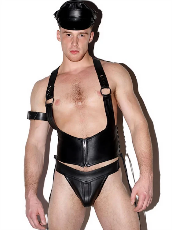 Males Leather BDSM Fetish Tank and Undies Suit - Image 4