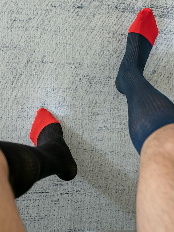 Men's Black Knee-High Socks with Red Toes - Image 4