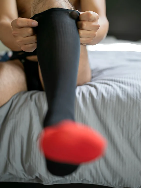 Men's Black Knee-High Socks with Red Toes - Image 5