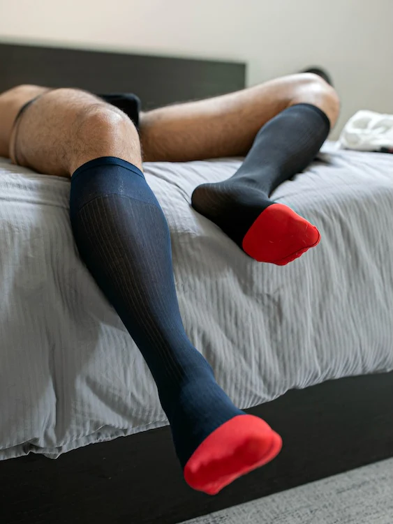 Men's Black Knee-High Socks with Red Toes - Image 7