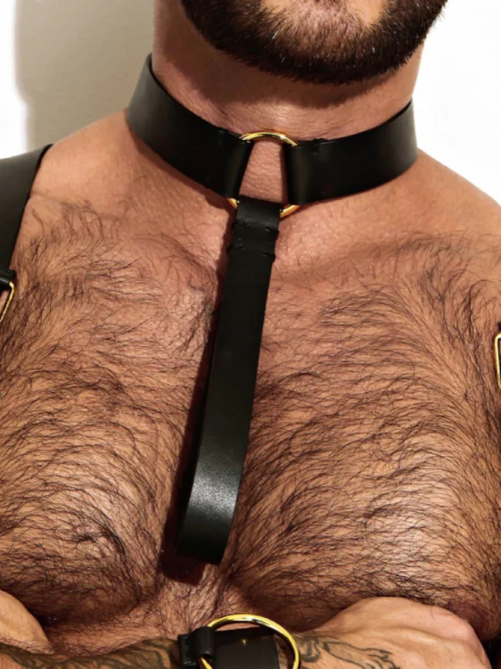 Men's Leather Bondage Set with Metal Rings for a Sexy and Dominant Look - Image 4