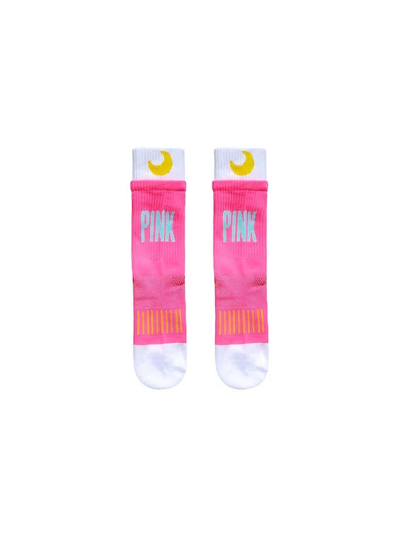 Men's Neon Pink Crew Socks with Moon and "PINK" Print - Image 5