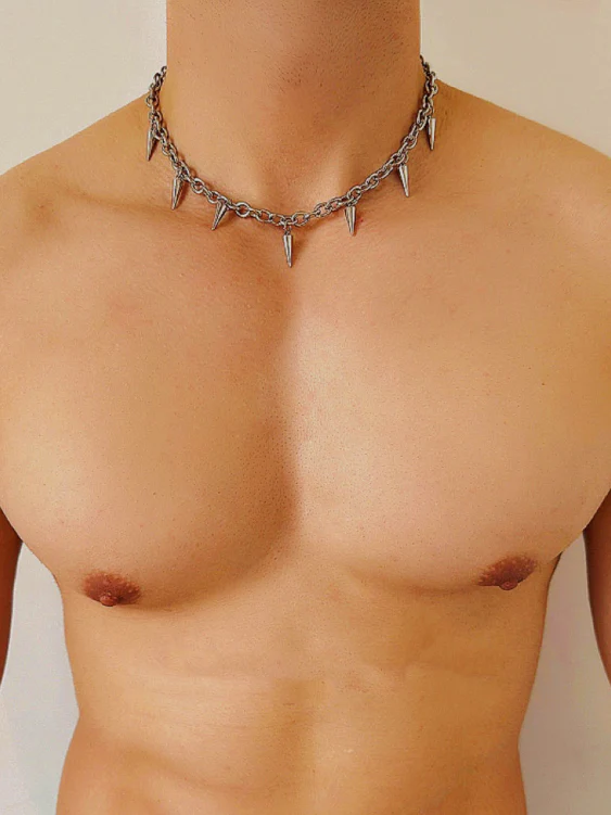 Men's Punk Fringe Rivet Necklace in Titanium Steel - Image 2