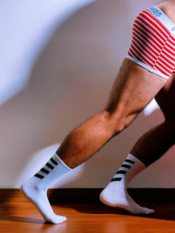 Men's Sexy Black Striped White Crew Socks - Image 3
