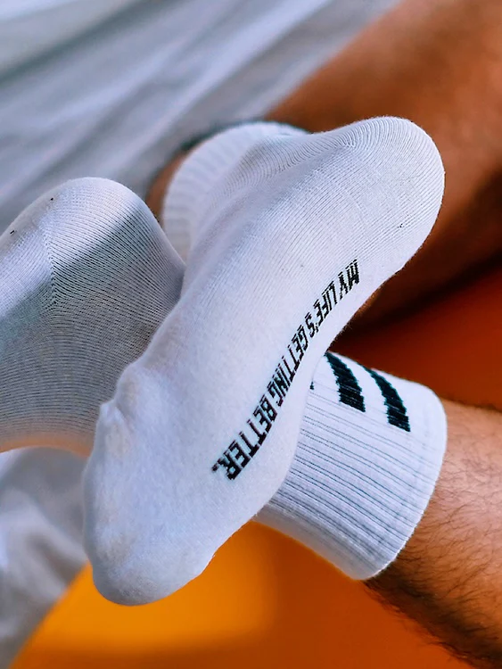 Men's Sexy Black Striped White Crew Socks - Image 4