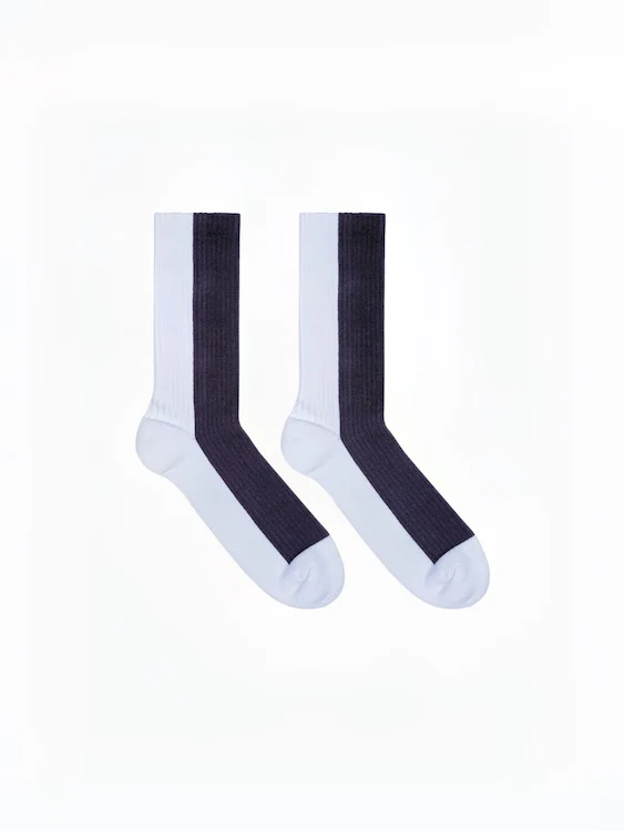 Men's Thick Crew Socks with Grey or Pink Vertical Stripes - Image 4