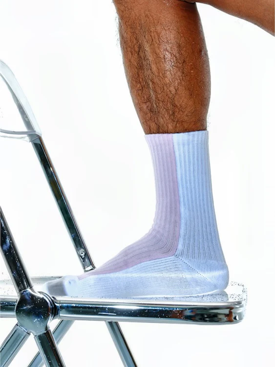 Men's Thick Crew Socks with Grey or Pink Vertical Stripes - Image 7