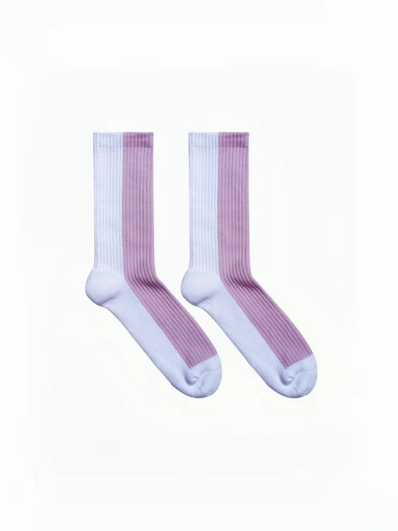 Men's Thick Crew Socks with Grey or Pink Vertical Stripes - Image 8