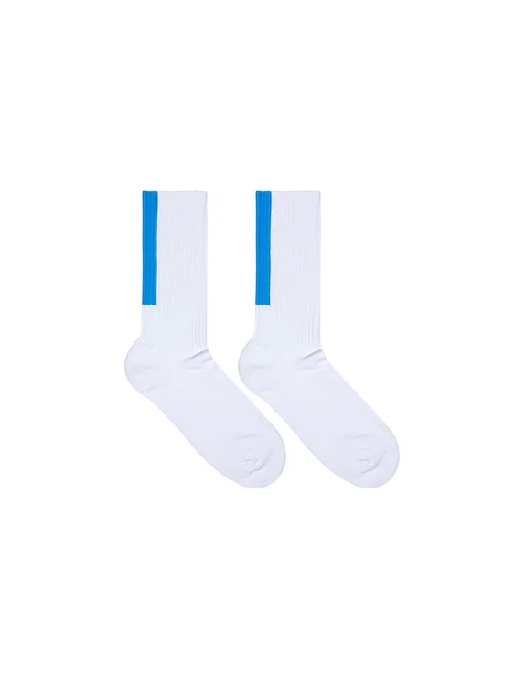 Men's White Crew Socks with Blue Vertical Stripes - Image 5