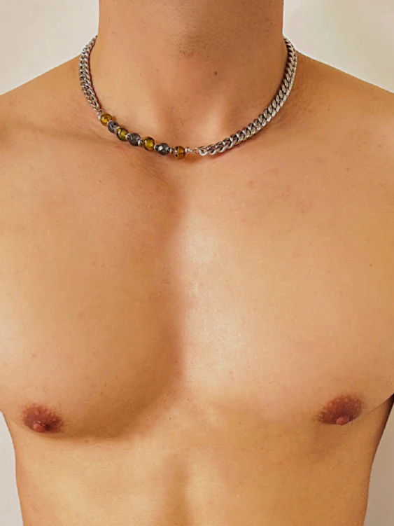 Natural Stone Beaded Cuban Link Chain - Image 3