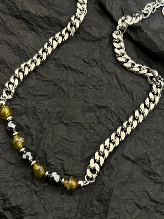 Natural Stone Beaded Cuban Link Chain - Image 4