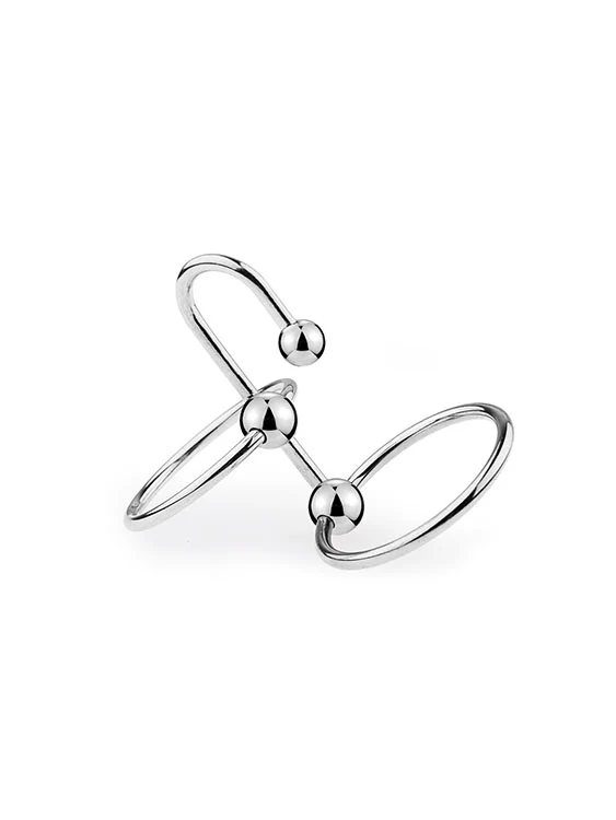 Stainless Steel Double Cock Ring with Urethral Sounds Ball - Image 3