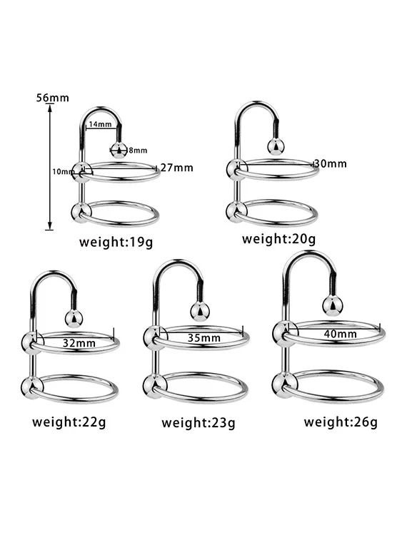 Stainless Steel Double Cock Ring with Urethral Sounds Ball - Image 4