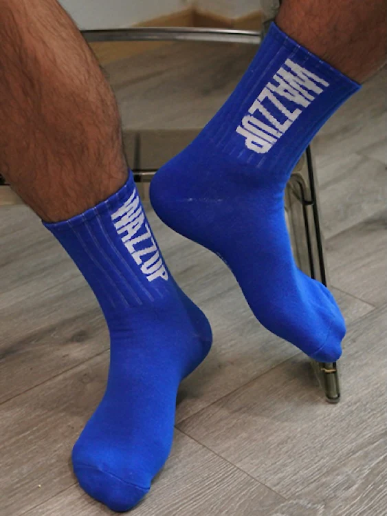 Men's Royal Blue Crew Socks with "WAZZUP" Letter Print - Image 3